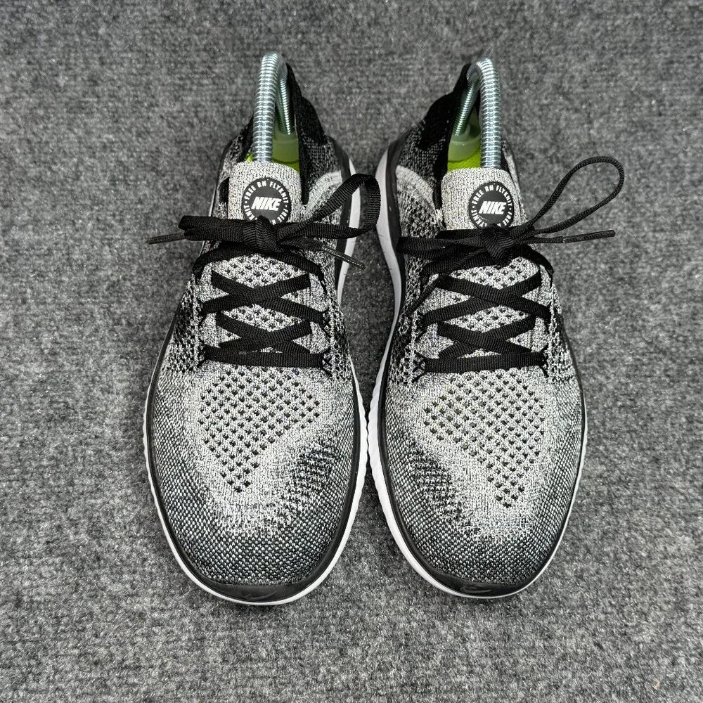 Nike Free Run Flyknit 2018 Running Shoes Women's Size 8 Black‎ White Athletic